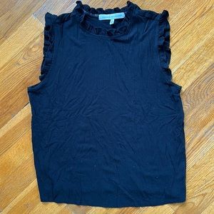 Cupcakes & Cashmere Black Tank Top with Ruffle Detailing